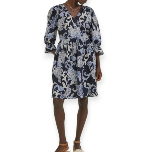 Fat Face Plus Size Maddox Blue Paisley Print Faux Wrap Dress With Pockets 20 - Picture 1 of 16